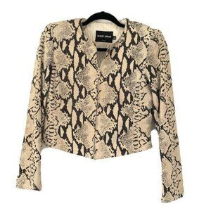 Giorgio Armani Leather Snake Print Cropped Jacket Size 38 Full Zip Silk Italy